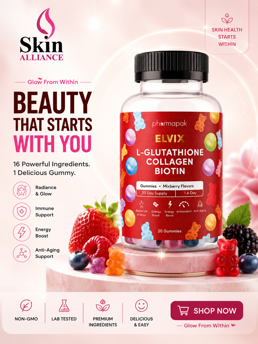 Elvix L-Glutathione Collagen Biotin Gummies