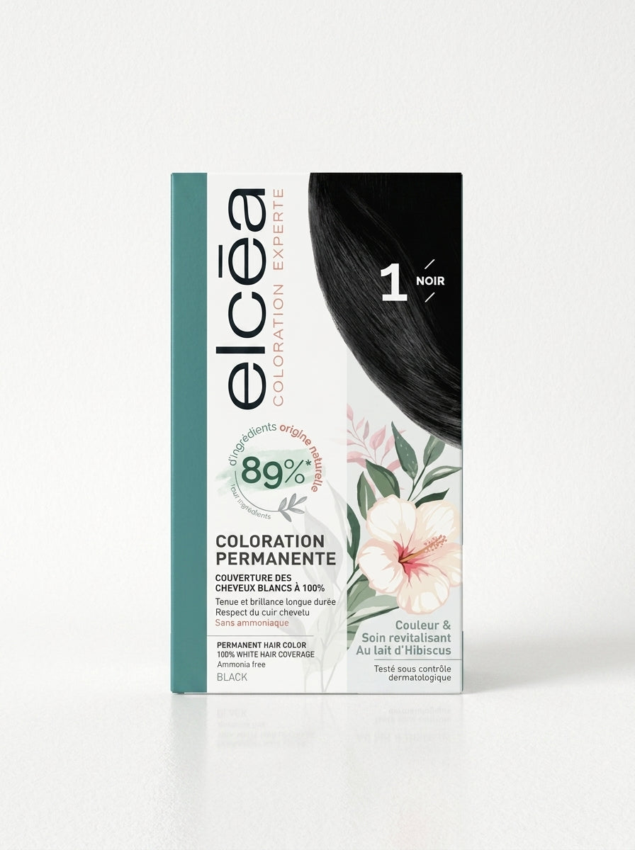 Elcea Noir Black Hair Dye – Ammonia-Free Hair Color | 100% Grey Coverage | Made in France