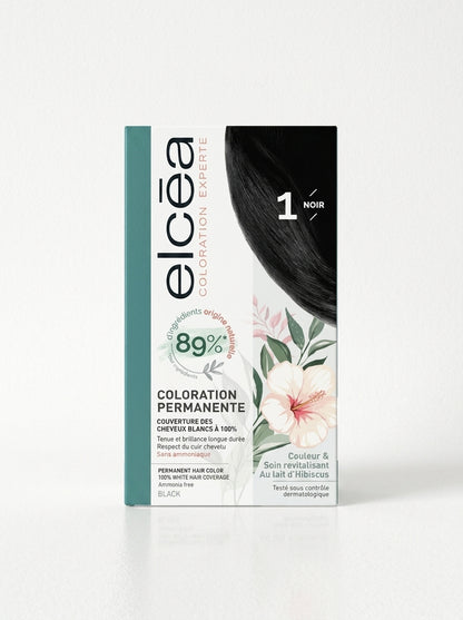 Elcea Noir Black Hair Dye – Ammonia-Free Hair Color | 100% Grey Coverage | Made in France