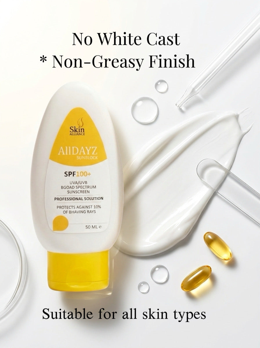 Alldayz Sunblock SPF 100 | Broad Spectrum UVA/UVB Sunscreen | Water-Resistant, Non-Greasy Daily Sun Protection