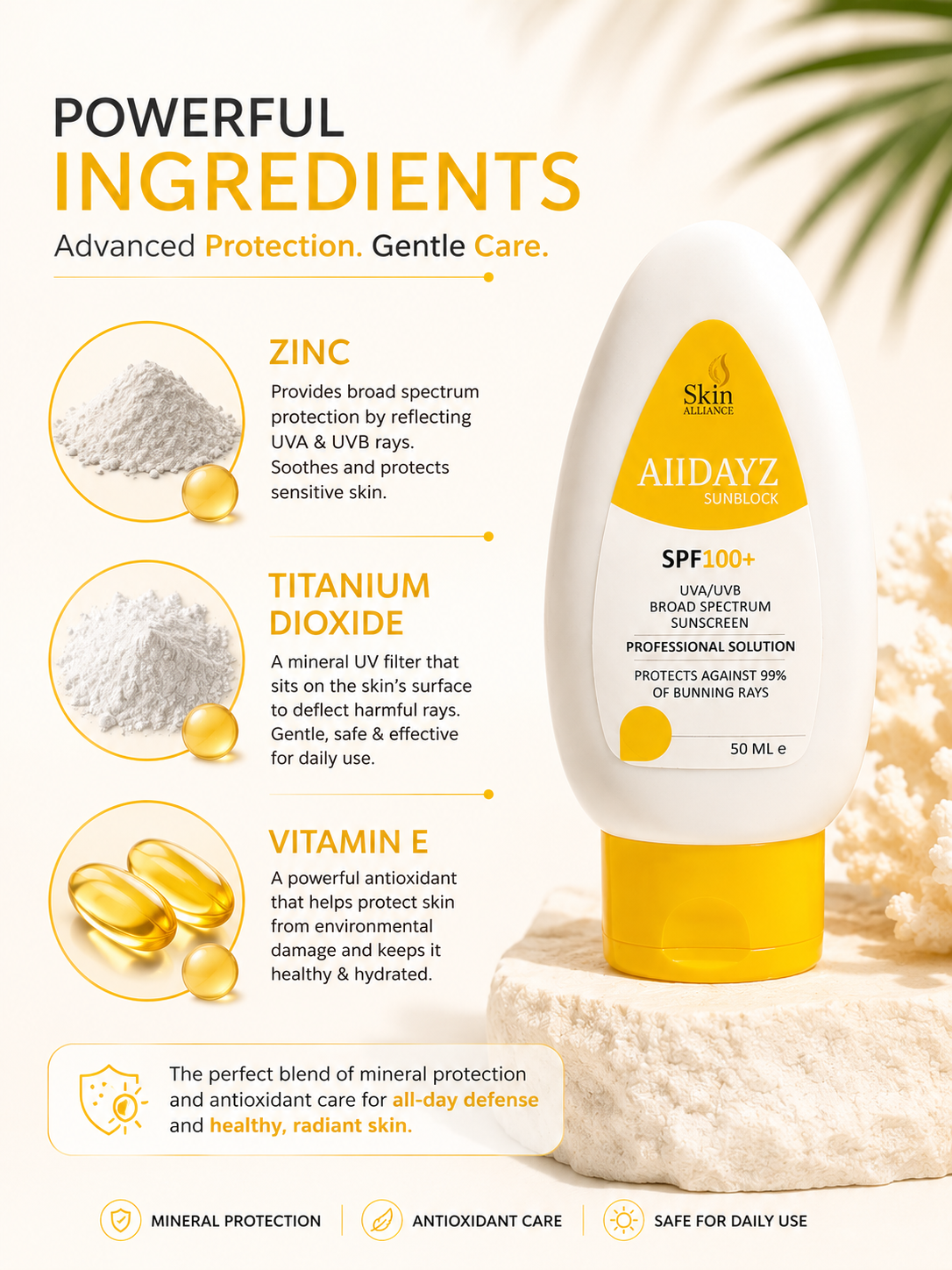 Alldayz Sunblock SPF 100 | Broad Spectrum UVA/UVB Sunscreen | Water-Resistant, Non-Greasy Daily Sun Protection