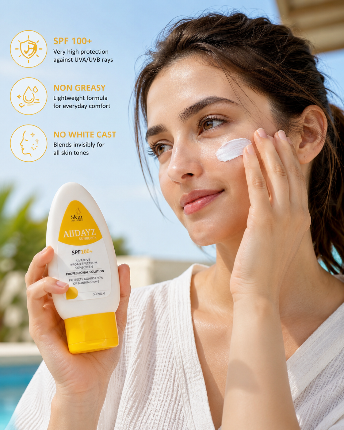 Alldayz Sunblock SPF 100 | Broad Spectrum UVA/UVB Sunscreen | Water-Resistant, Non-Greasy Daily Sun Protection