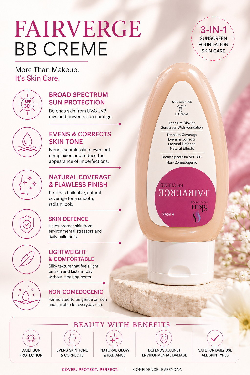 Fairverge BB Cream SPF 30+ | Sunscreen with Foundation | Natural Coverage & Even Skin Tone