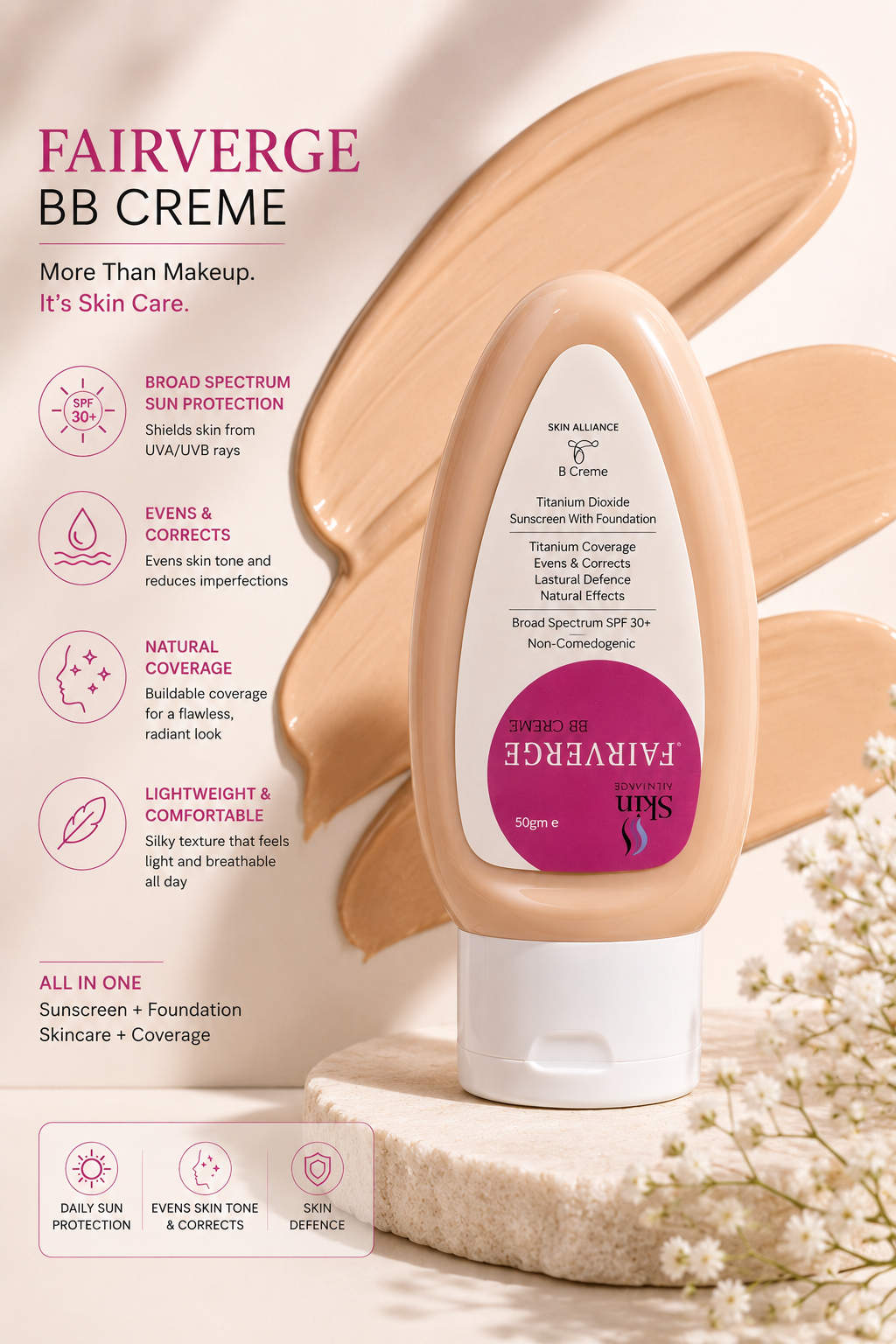 Fairverge BB Cream SPF 30+ | Sunscreen with Foundation | Natural Coverage & Even Skin Tone