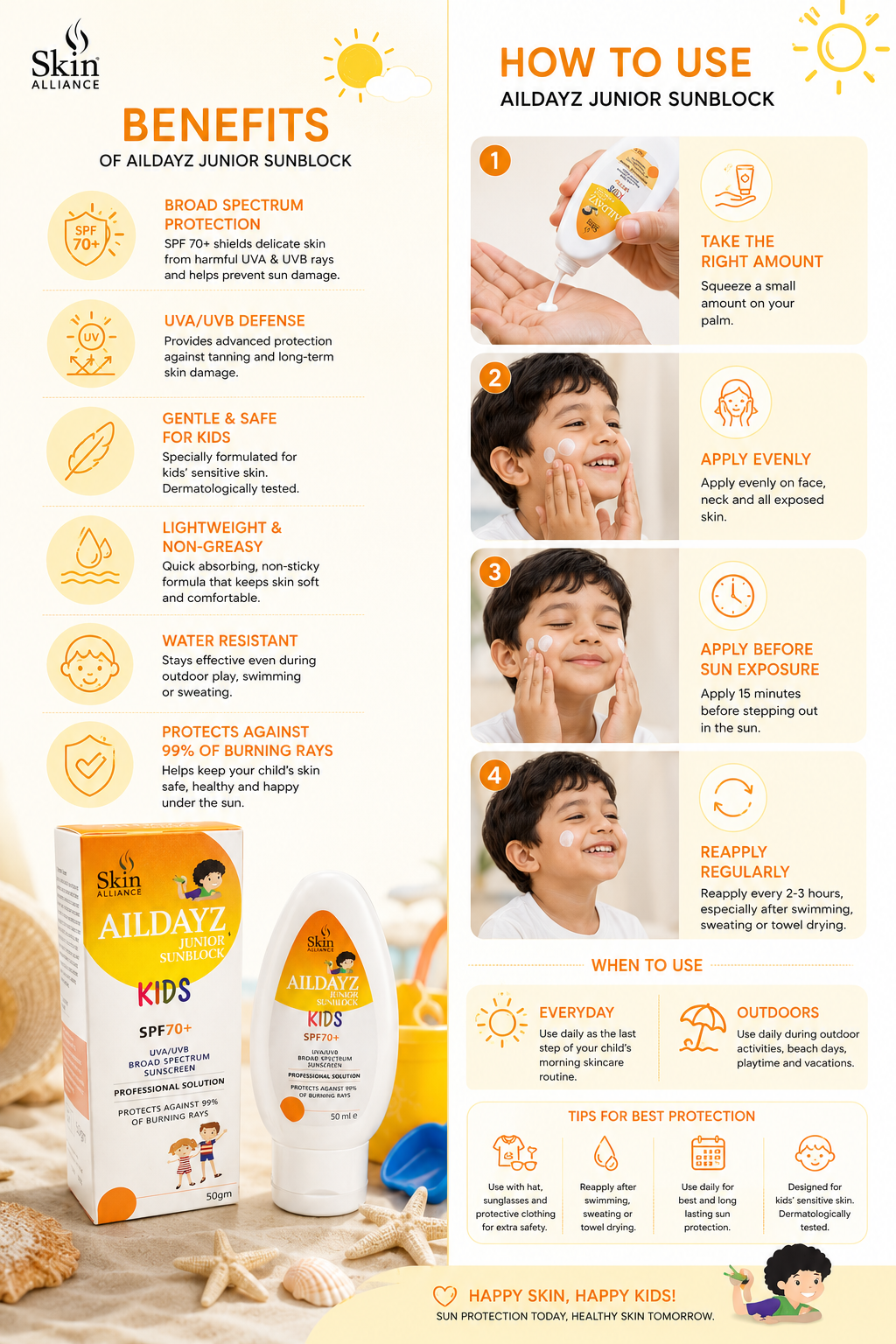 Alldayz Junior Sunblock SPF 70 | Kids Broad Spectrum UVA/UVB Sunscreen | Gentle, Water-Resistant Daily Sun Protection