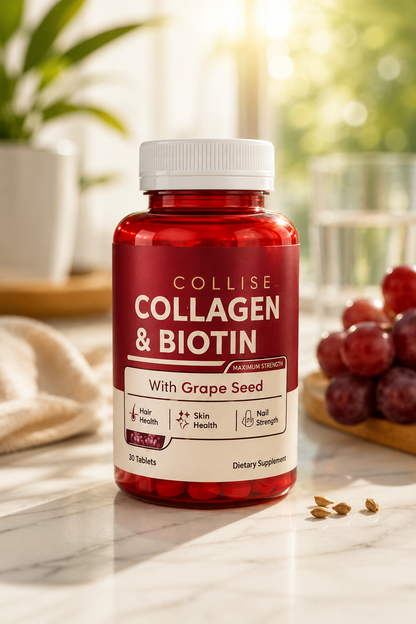 Collise Collagen & Biotin Tablets | Marine Collagen 1000mg + Biotin 800mcg | Hair, Skin, Joints, Anti aging & Nail Supplement | 30 Tablets