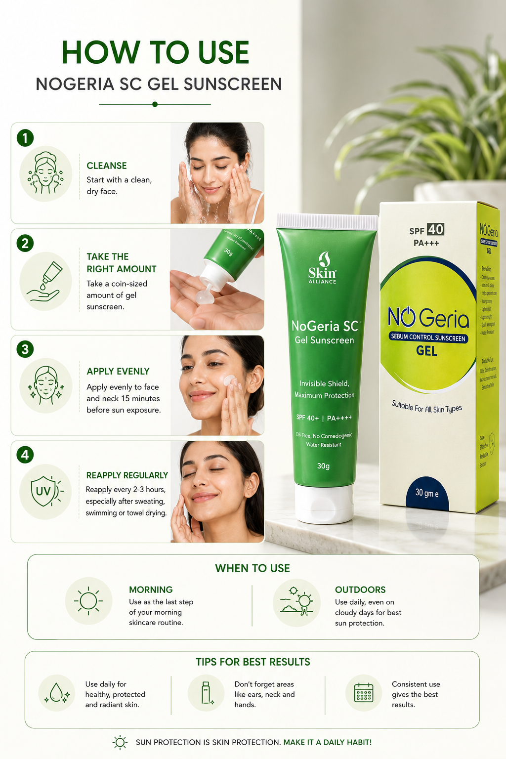 NoGeria SC Gel Sunscreen SPF 40+ | Oil-Free, No perfume, Water-Resistant Gel Sunscreen | Broad Spectrum UVA/UVB Protection
