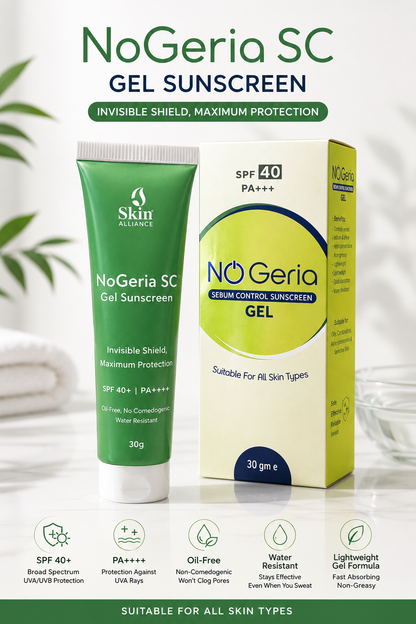 NoGeria SC Gel Sunscreen SPF 40+ | Oil-Free, No perfume, Water-Resistant Gel Sunscreen | Broad Spectrum UVA/UVB Protection