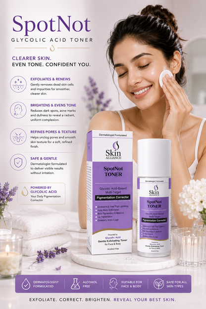 SpotNot Glycolic Acid Toner | Glycolic, Salicylic & Lactic Acid | Exfoliating Toner for Pigmentation, Acne & Smooth Skin