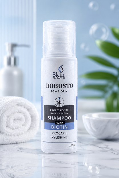 Robusto Professional Hair Therapy Shampoo with Biotin, Procapil, Xylishine & Vitamin B6 | Hair Growth, Hair Fall Control, Stronger & Thicker Hair | Sulfate-Free Daily Shampoo | 120ml