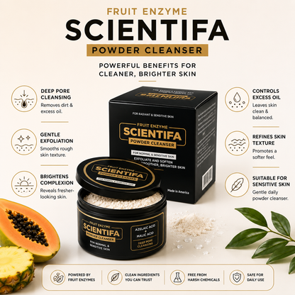 Scientifa Fruit Enzyme Powder Cleanser | Azelaic Acid & Malic Acid Exfoliating Face Cleanser for Brightening, Smooth Skin & Gentle Pore Cleansing