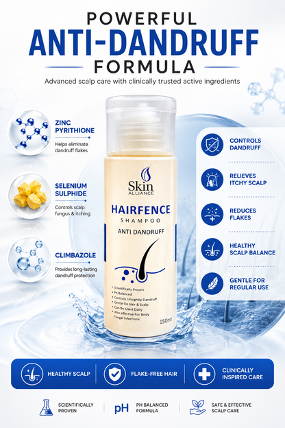 HairFence Anti-Dandruff Shampoo | Scalp Care Shampoo for Dandruff, Itchy Scalp, Flakes & Fungal Scalp Care | pH Balanced Daily Use | 150ml
