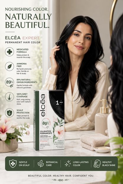 Elcea Noir 1. Black Hair Dye – Ammonia-Free Hair Color | 100% Grey Coverage | Made in France