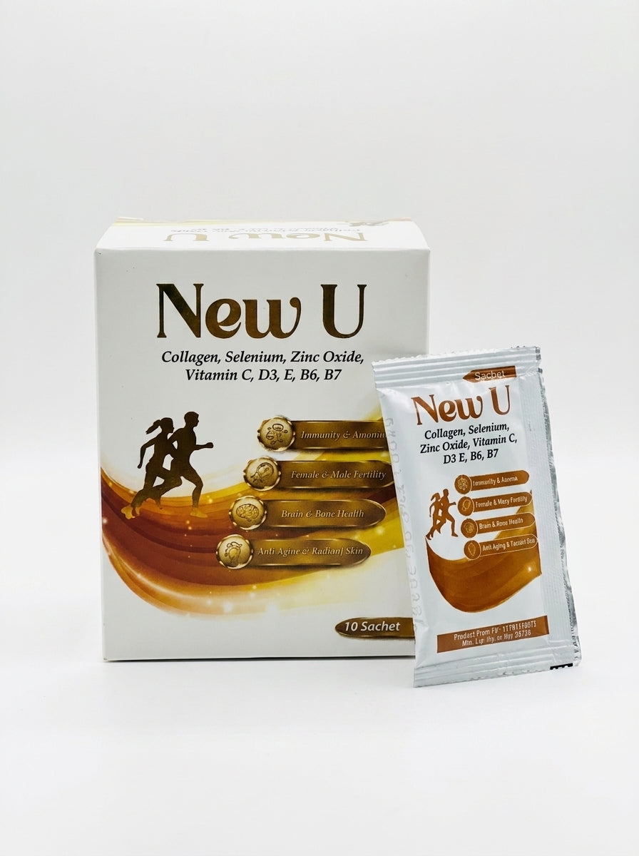 New U Collagen Skin Glow & Anti-Aging Sachets | Collagen, Vitamin C, Selenium, Zinc & Biotin for Wrinkle Support & Healthy Skin (10 Sachets)
