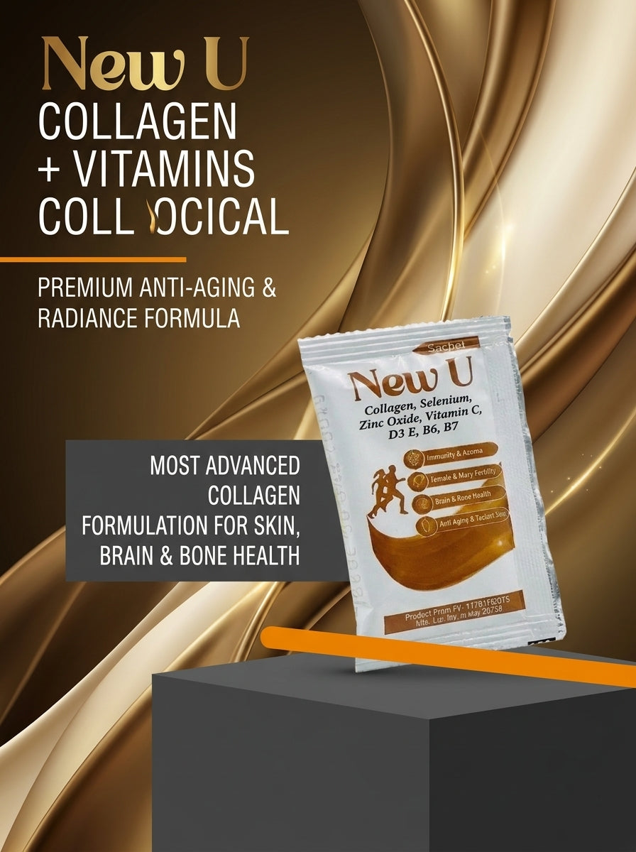 New U Collagen Skin Glow & Anti-Aging Sachets | Collagen, Vitamin C, Selenium, Zinc & Biotin for Wrinkle Support & Healthy Skin (10 Sachets)