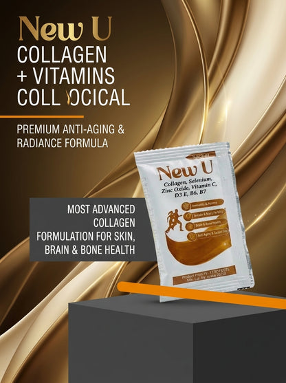 New U Collagen Skin Glow & Anti-Aging Sachets | Collagen, Vitamin C, Selenium, Zinc & Biotin for Wrinkle Support & Healthy Skin (10 Sachets)
