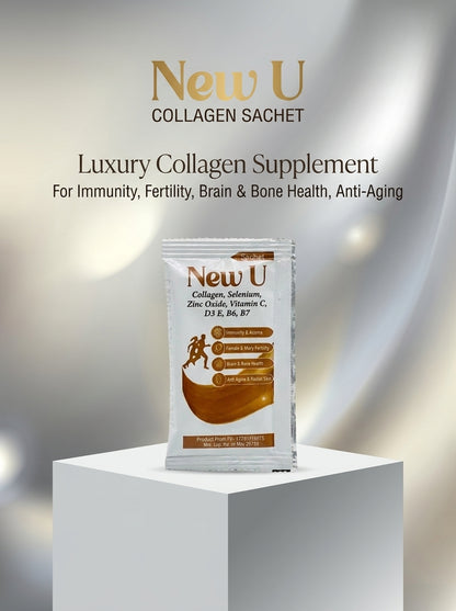 New U Collagen Skin Glow & Anti-Aging Sachets | Collagen, Vitamin C, Selenium, Zinc & Biotin for Wrinkle Support & Healthy Skin (10 Sachets)