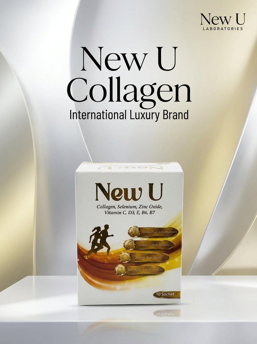 New U Collagen Skin Glow & Anti-Aging Sachets | Collagen, Vitamin C, Selenium, Zinc & Biotin for Wrinkle Support & Healthy Skin (10 Sachets)