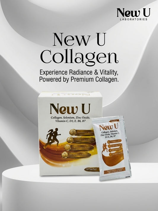 New U Collagen Skin Glow & Anti-Aging Sachets | Collagen, Vitamin C, Selenium, Zinc & Biotin for Wrinkle Support & Healthy Skin (10 Sachets)