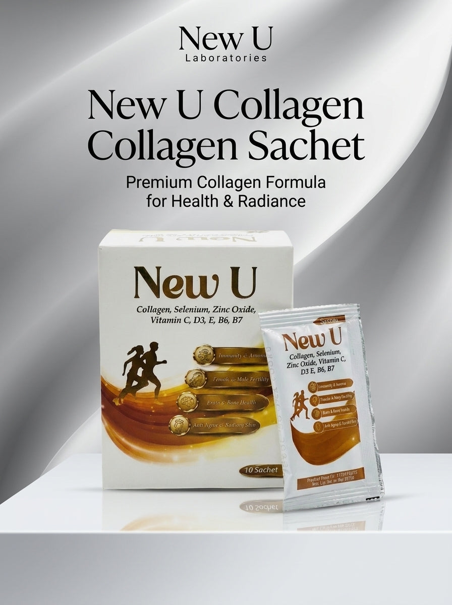 New U Collagen Skin Glow & Anti-Aging Sachets | Collagen, Vitamin C, Selenium, Zinc & Biotin for Wrinkle Support & Healthy Skin (10 Sachets)