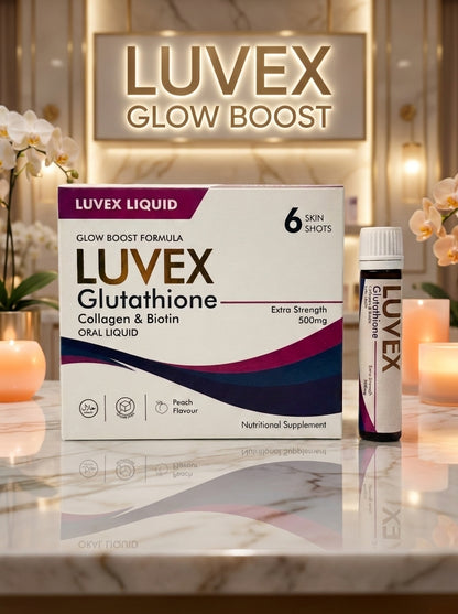LUVEX Glutathione Glow Boost Whitening Shots | 500mg Glutathione, Collagen & Biotin Oral Liquid for Radiant Skin, Anti-Aging & Skin Glow (6 Shots)