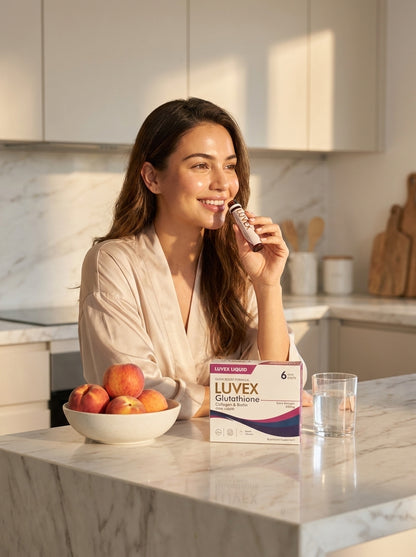 LUVEX Glutathione Glow Boost Whitening Shots | 500mg Glutathione, Collagen & Biotin Oral Liquid for Radiant Skin, Anti-Aging & Skin Glow (6 Shots)