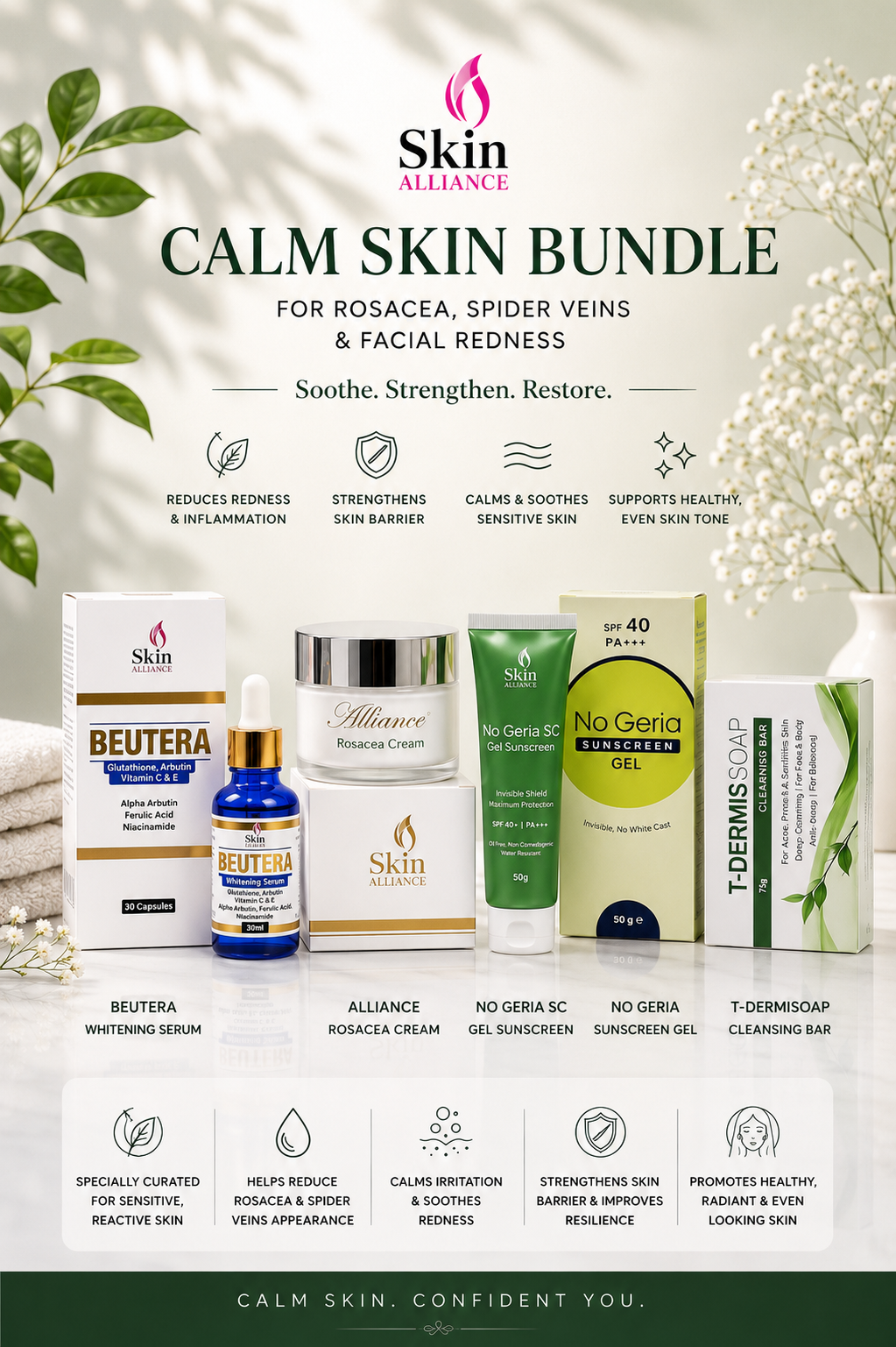 Calm Skin Bundle – For Rosacea, Spider Veins & Facial Redness