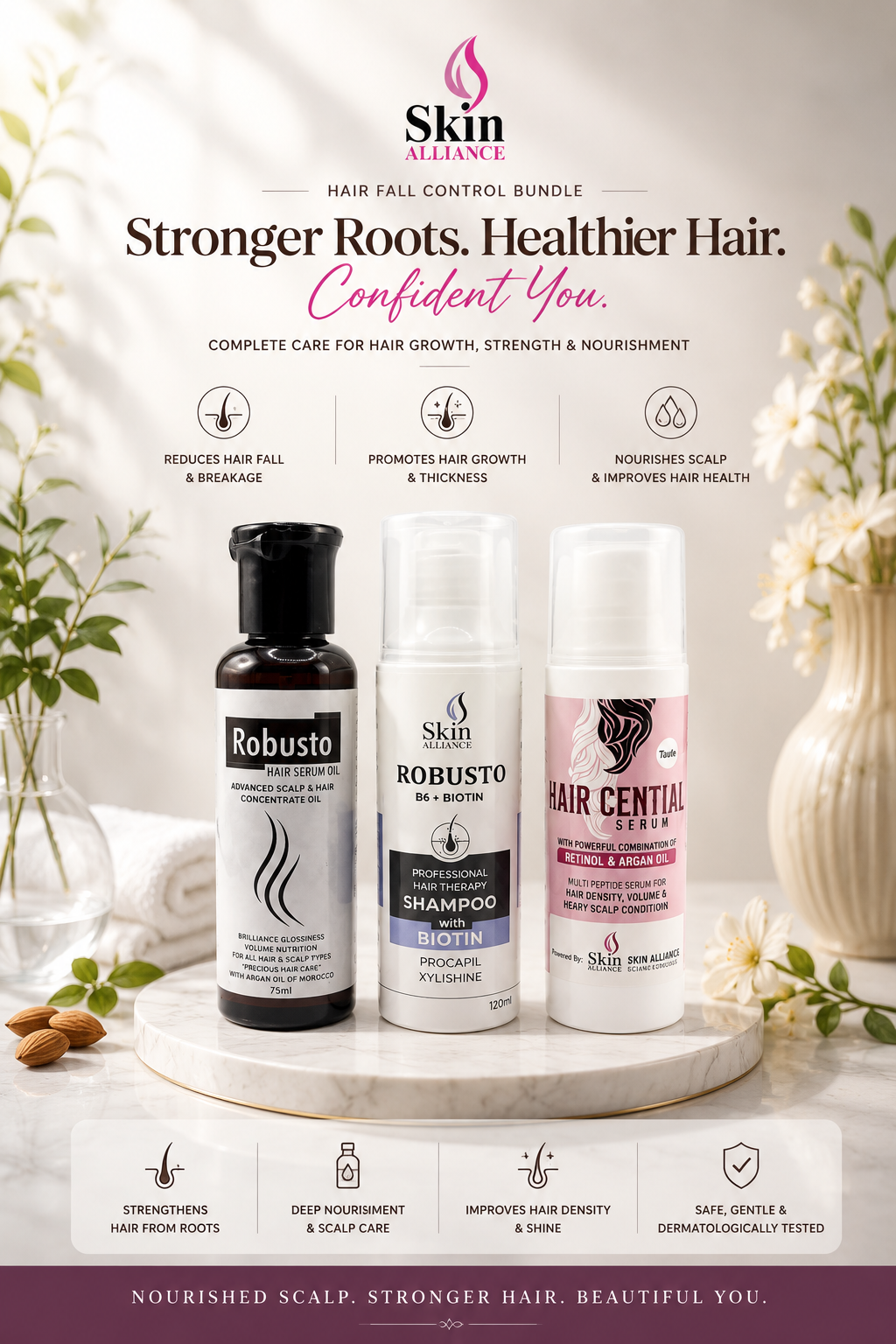 Hair Fall Control Bundle – Shampoo, Hair Growth Serum & Hair Oil