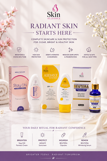 Alliance Hydrate, Glow & Protect Bundle – Sunblock SPF 100, Hydrating Serum & Brightening Cream