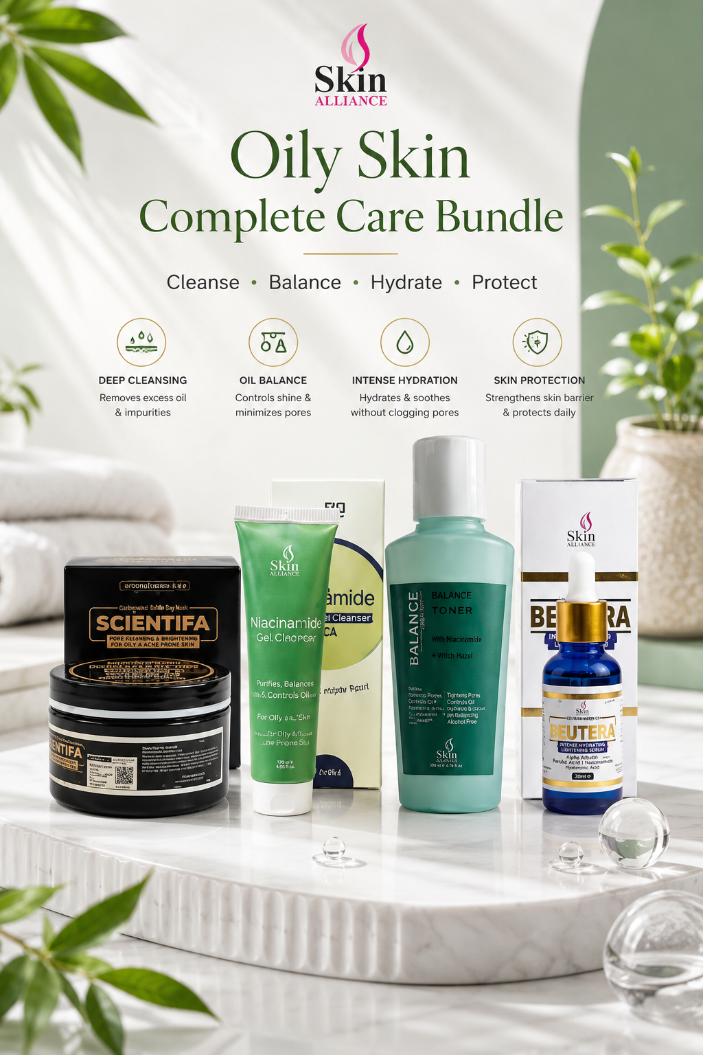 Oily Skin Complete Care Bundle – Cleanse, Balance, Hydrate & Protect