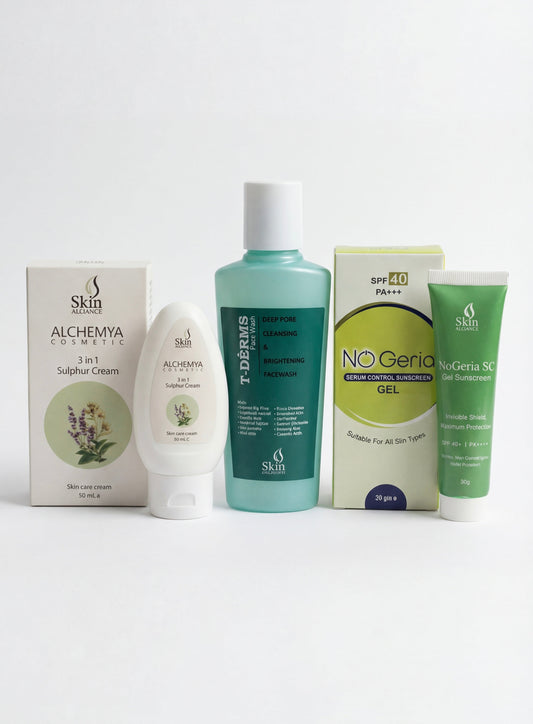 Alliance Acne Clear Bundle – Acne, Oily Skin & Acne Marks Treatment Kit (Facewash, Cream & Sunscreen)