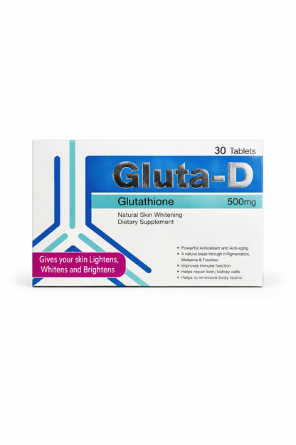 Gluta-D Glutathione 500mg Tablets | Full Body Skin Whitening & Brightening Supplement | Powerful Antioxidant for Even Skin Tone | 30 Tablets