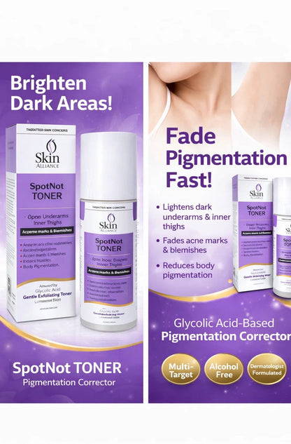 SpotNot Glycolic Acid Toner | Glycolic, Salicylic & Lactic Acid | Exfoliating Toner for Pigmentation, Acne & Smooth Skin