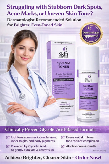 SpotNot Glycolic Acid Toner | Glycolic, Salicylic & Lactic Acid | Exfoliating Toner for Pigmentation, Acne & Smooth Skin