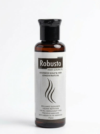 Robusto Hair Serum Oil | Argan Oil, Rosemary, Pumpkin Seed Oil, Zinc & Vitamin E Hair Growth Oil for Hair Fall Control, Stronger, Thicker Hair & Scalp Nourishment | 75ml