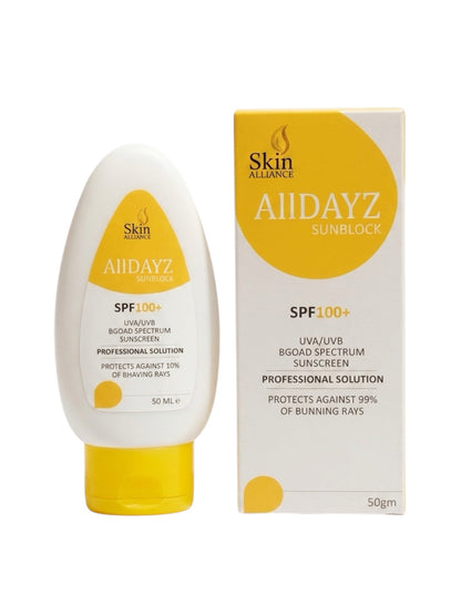 Alldayz Sunblock SPF 100 | Broad Spectrum UVA/UVB Sunscreen | Water-Resistant, Non-Greasy Daily Sun Protection