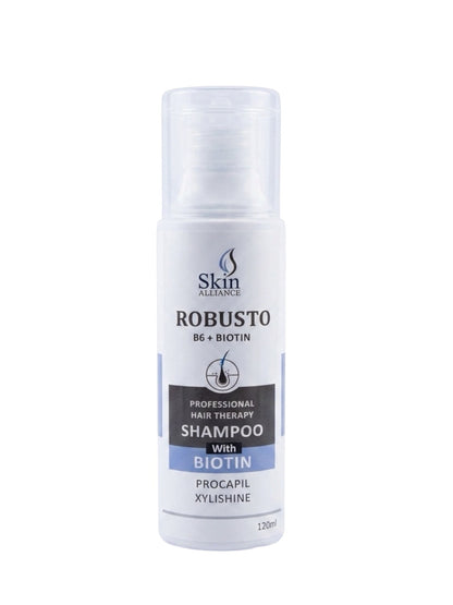 Robusto Professional Hair Therapy Shampoo with Biotin, Procapil, Xylishine & Vitamin B6 | Hair Growth, Hair Fall Control, Stronger & Thicker Hair | Sulfate-Free Daily Shampoo | 120ml